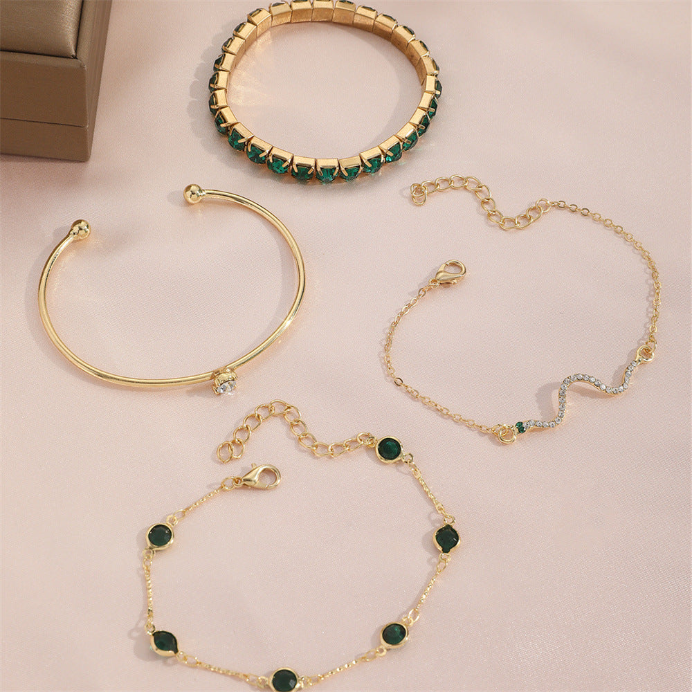 Fashion Green Diamond Bracelets 4-piece Set