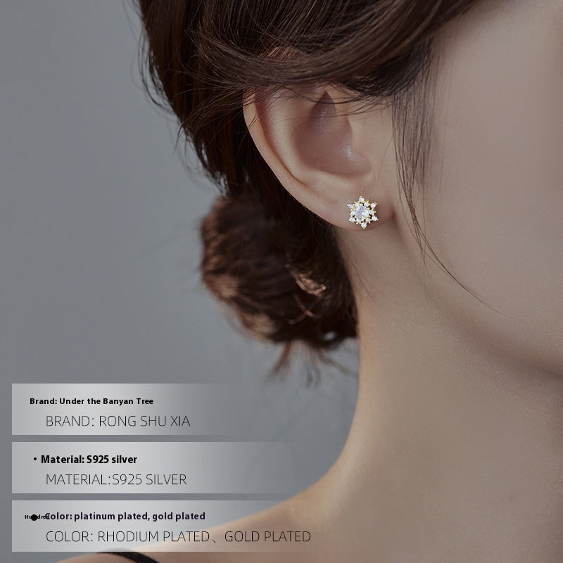 S925 Silver Snowflake Zircon Earrings