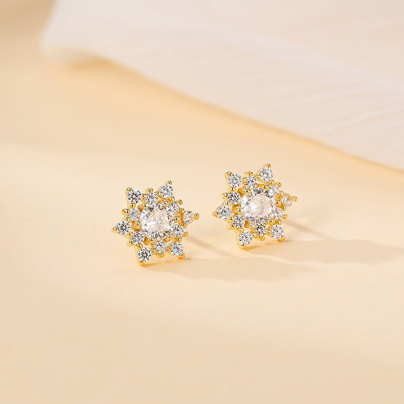 S925 Silver Snowflake Zircon Earrings