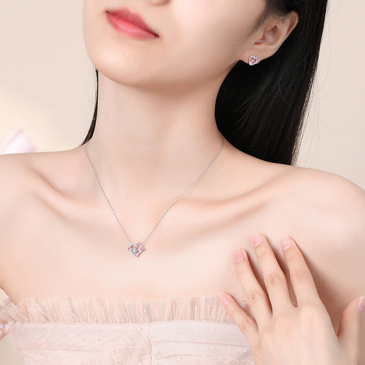 Pink Diamond Hollow Heart Necklace