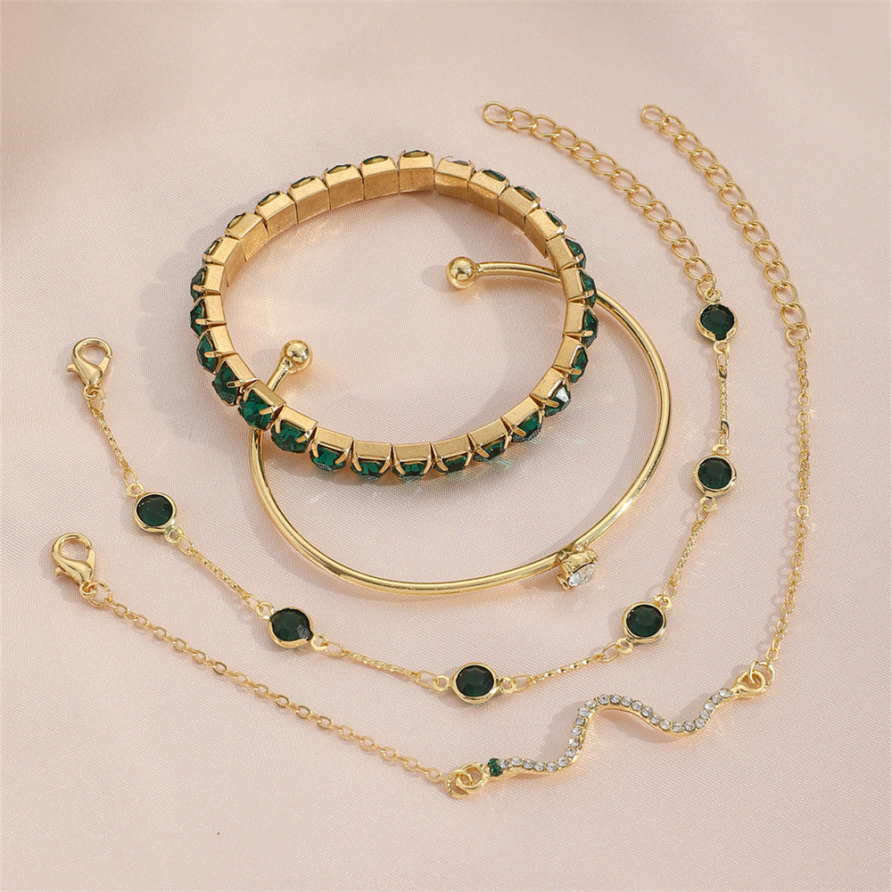 Fashion Green Diamond Bracelets 4-piece Set