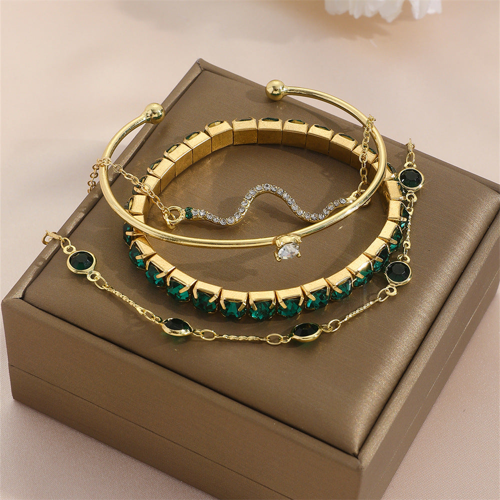 Fashion Green Diamond Bracelets 4-piece Set