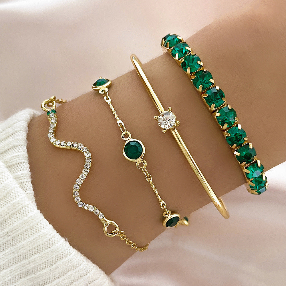 Fashion Green Diamond Bracelets 4-piece Set